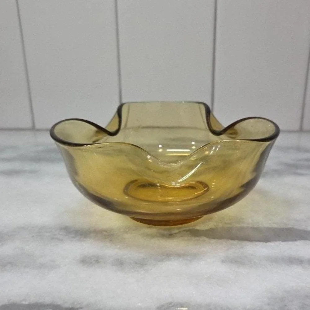 Anchor Hocking Harvest‎ Gold Trinket Bowl, Vintage Amber Honey Dish, Wavy Edges